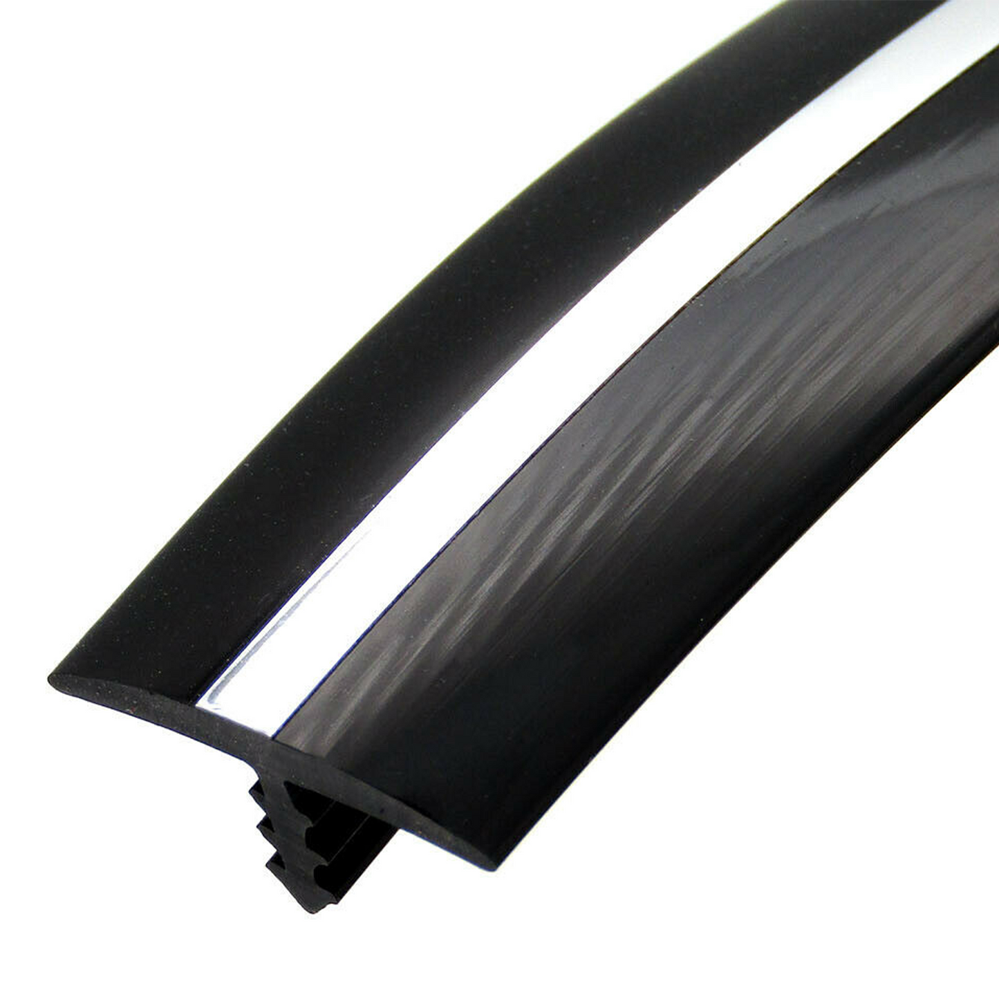 This black, 1’L x ¾”W, T-Molding features a metallic center strip and comes as one piece based on quantity ordered. 1’L x 3/4"W. Sold by Miele Manufacturing.