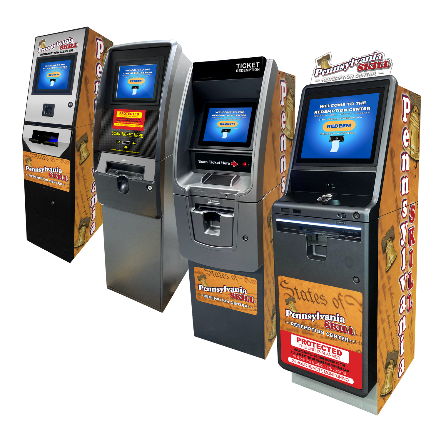 Pennsylvania Skill (PA Skill) Ticket Redemption Terminals (TRTs) are built by Miele Manufacturing. Pictured is the TRT 6000/8000, M 3000, M 5200, and M 5400 models.