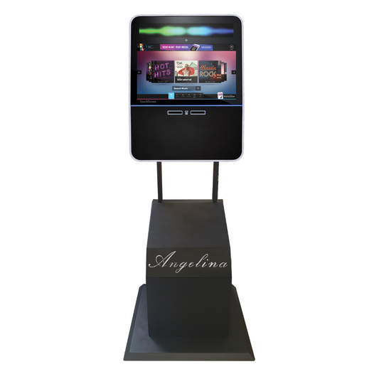 Sold by Miele Manufacturing. The design of our Angelina stand matches the exquisite styling of the TouchTunes jukebox like no other stand on the market today. The tubular steel construction of our stands could support the weight of 20 jukeboxes. Our stands come with a two year warranty.