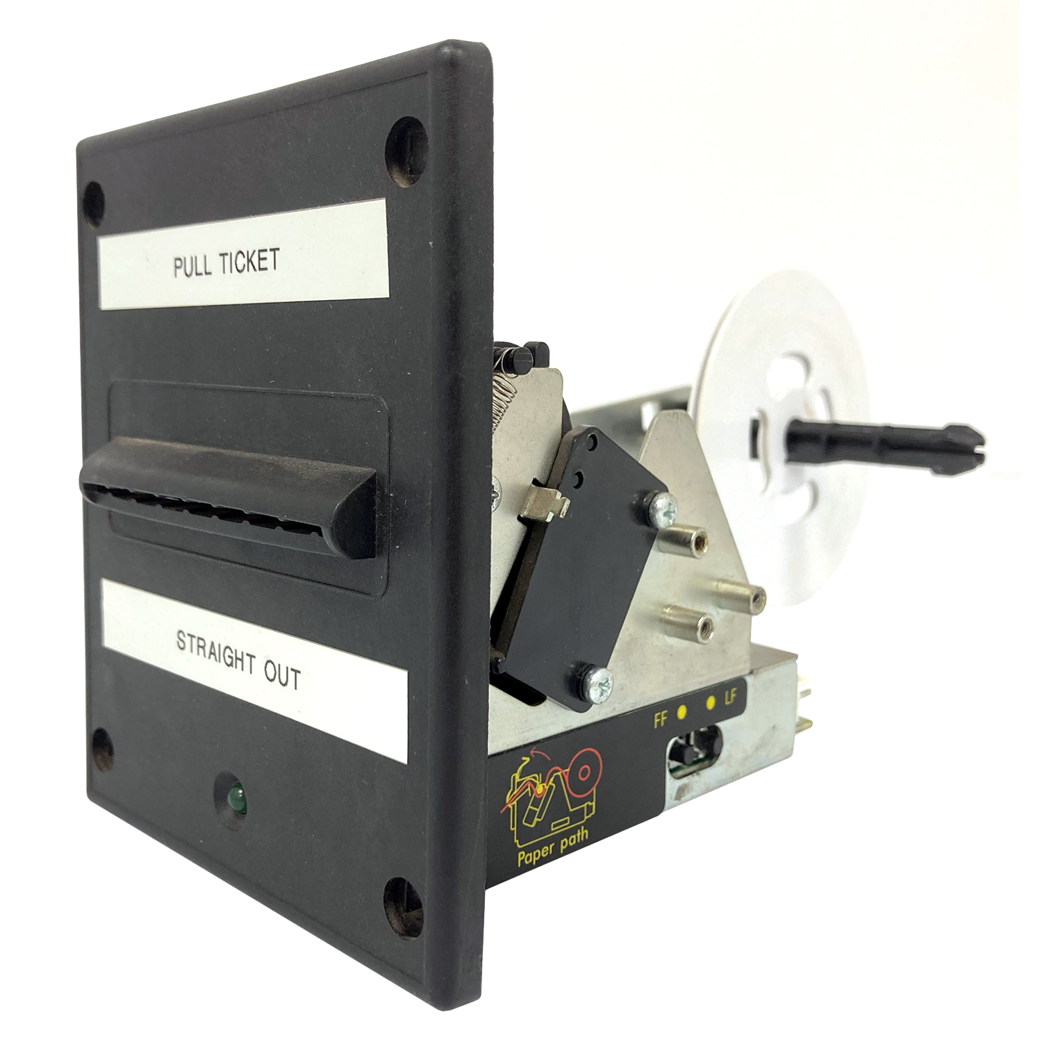 The used Custom TGO2h Printer is a pull-to-tear ticket printer that utilized custom POS emulation.