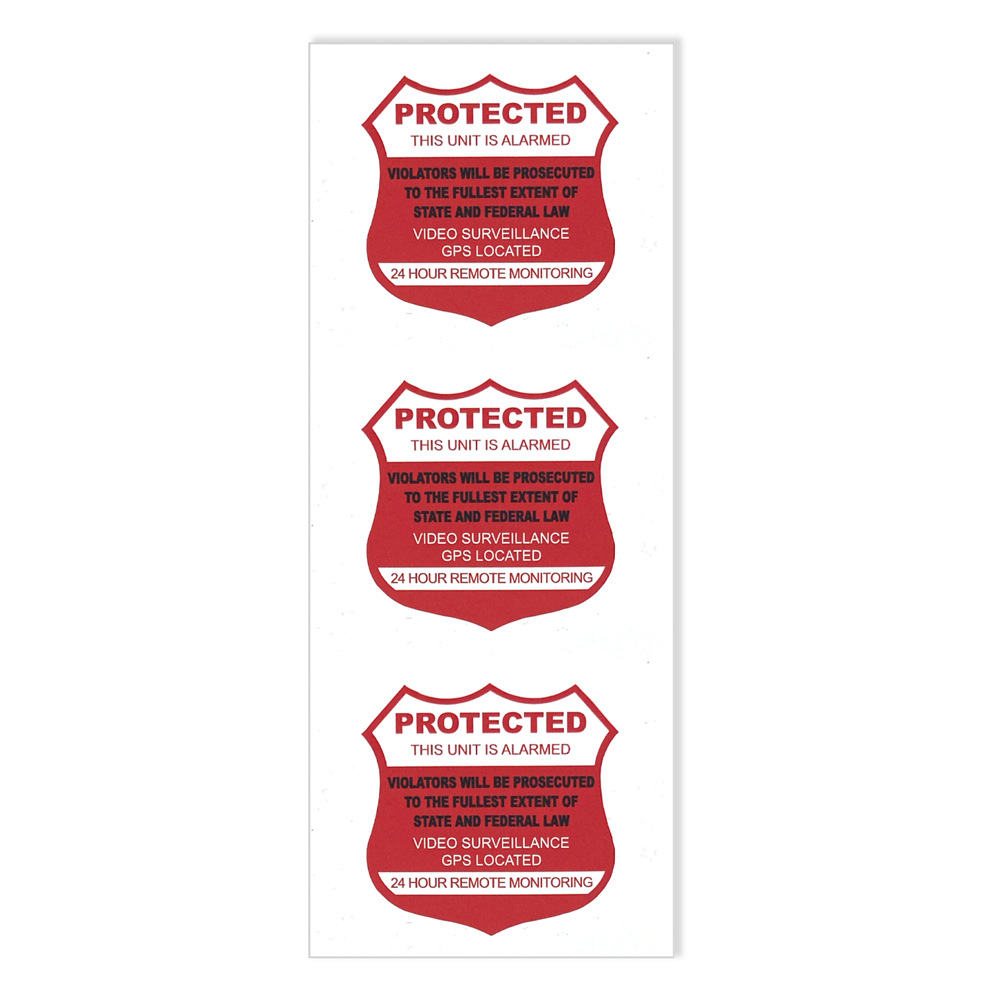 Show that your business is secure with a Security Decal. Single sided decal that says "Protected; Game terminals alarmed at this location; Video surveillance; GPS located; 24 Hour Monitoring." Sold by Miele Manufacturing.