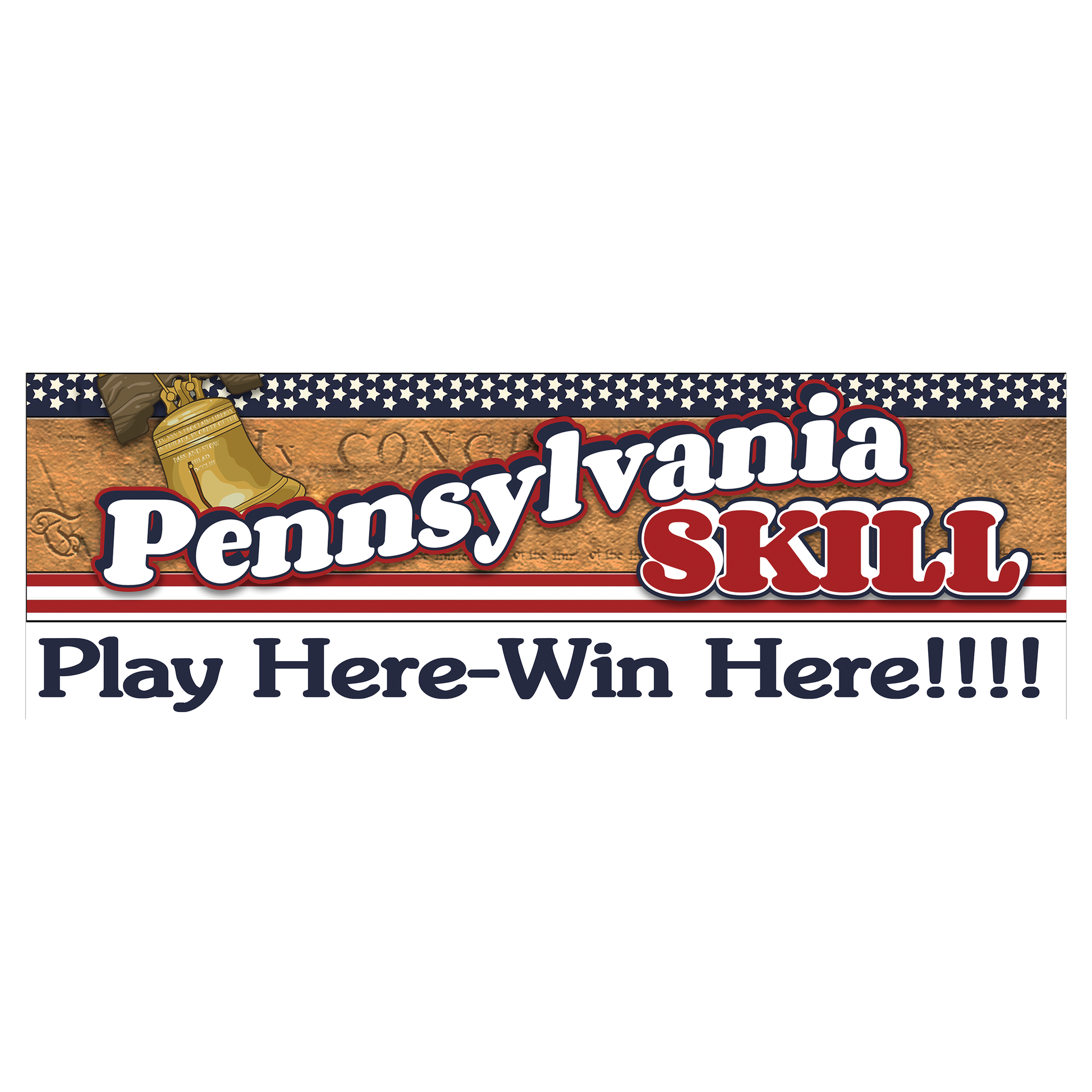 Promote your Pennsylvania Skill game(s) with a “Play Here/Win Here” Banner to market your location to the public.  Size: 6’ W x 2’ H. Sold by Miele Manufacturing.