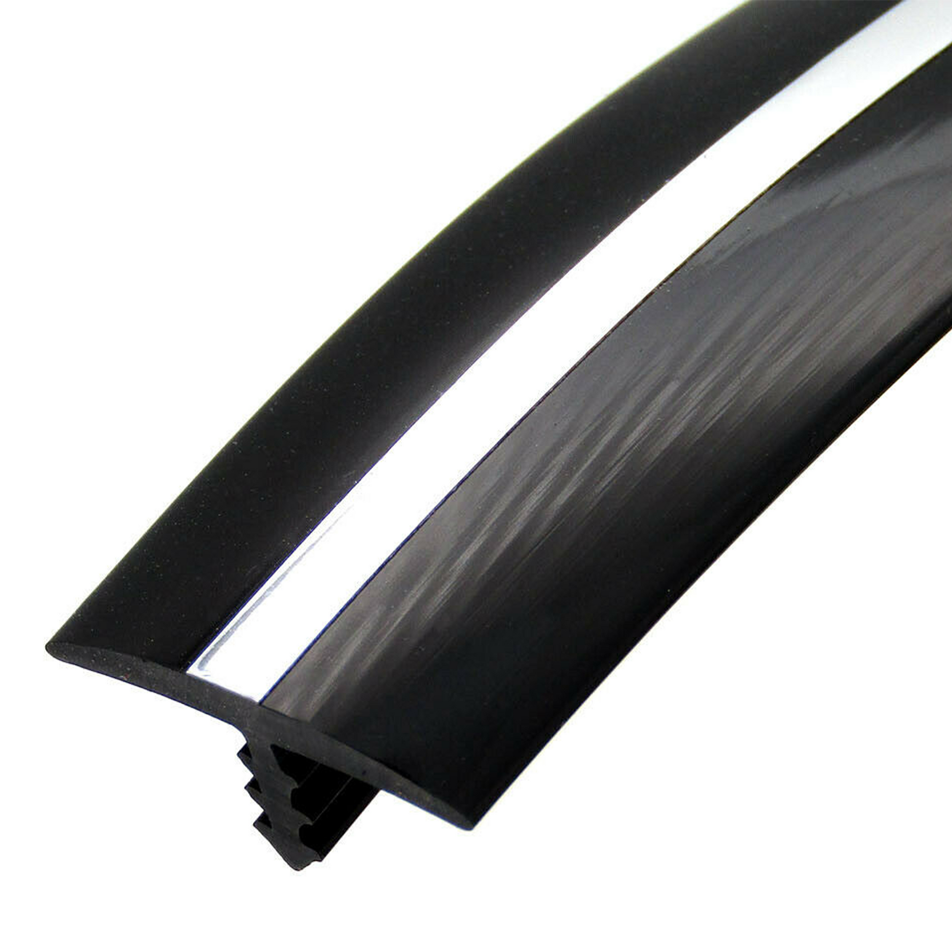 This black, 1’L x ¾”W, T-Molding features a metallic center strip and comes as one piece based on quantity ordered.  1’L x 3/4"W